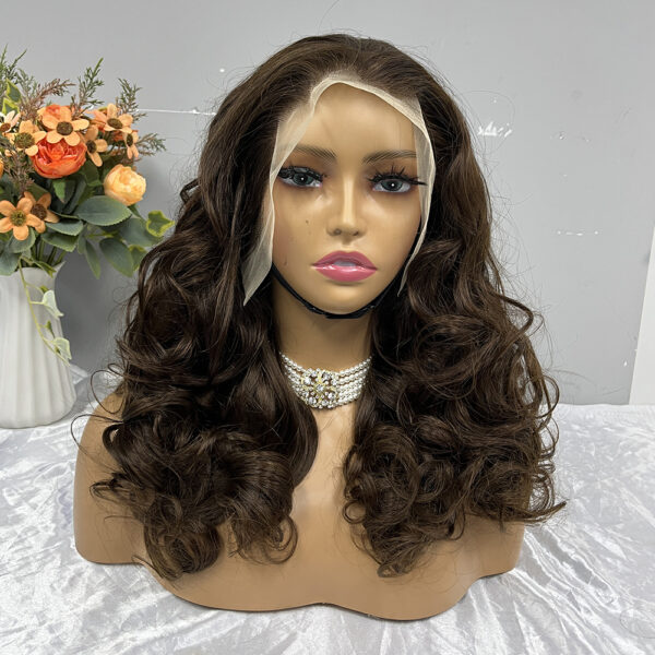 #4 Brown Double Drawn Bouncy Curl 13x4 Transparent Lace Full Frontal 300% Density Wig - Image 2